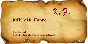 Kórik Fanni névjegykártya